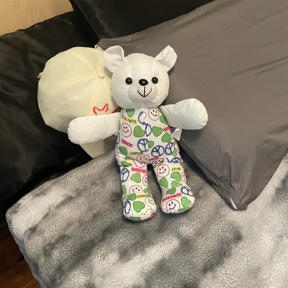 Colorful Peace and Smiley Bear Plush Toy